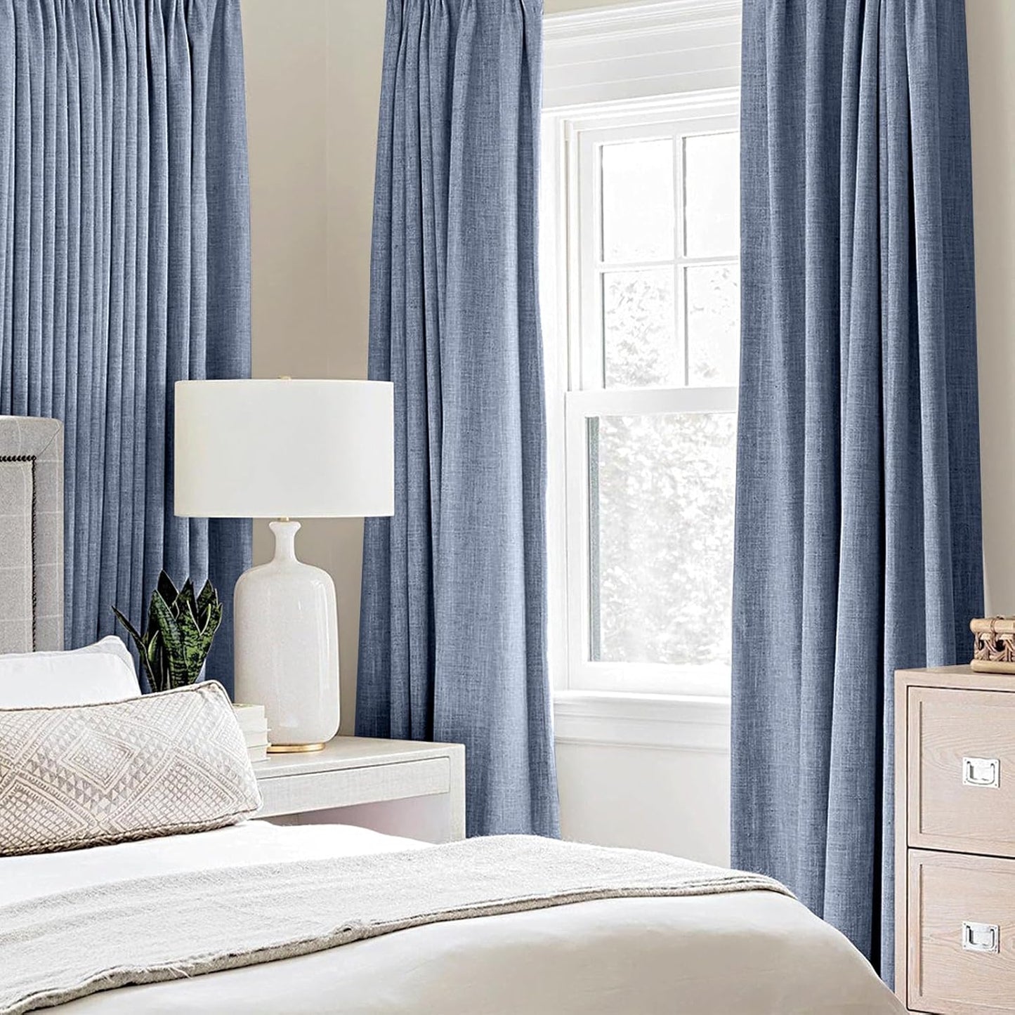 MIULEE Blackout Curtains - 100% Thermal Insulated Linen Texture Drapes | Stone Blue, 52x90 Inch (2 Panels)
