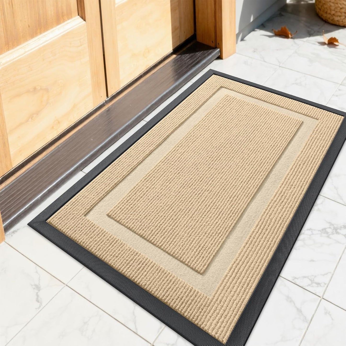 OLANLY Waterproof Front Door Mat - All-Season, Sturdy Natural Rubber, Easy Clean | 23.5"x15.5", Beige