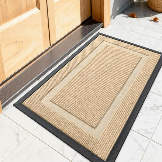 OLANLY Waterproof Front Door Mat - All-Season, Sturdy Natural Rubber, Easy Clean | 23.5"x15.5", Beige
