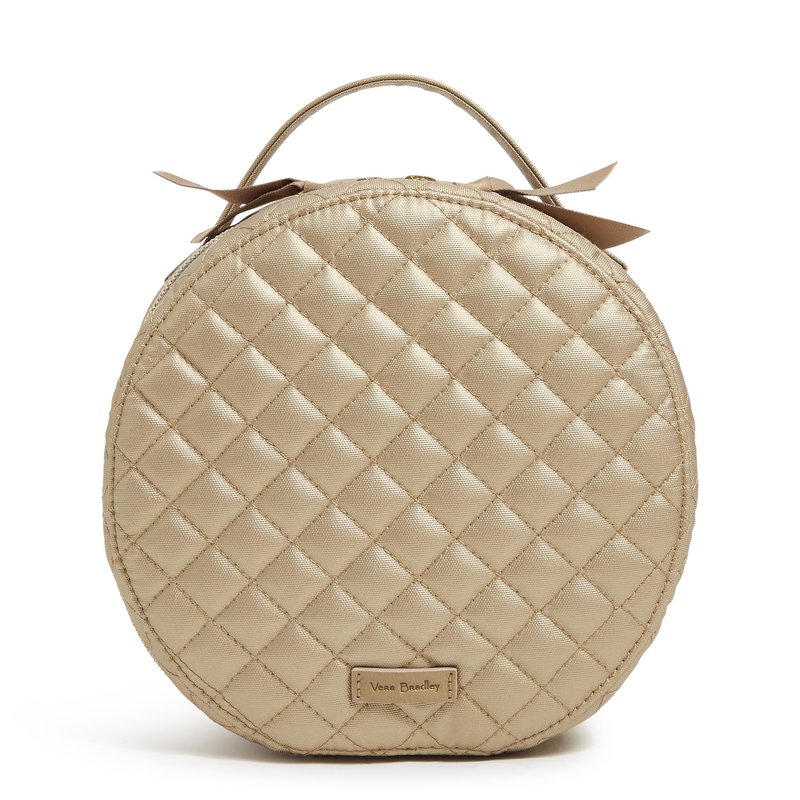 Round Travel Cosmetic Makeup Organizer Case, Champagne Gold Pearl
