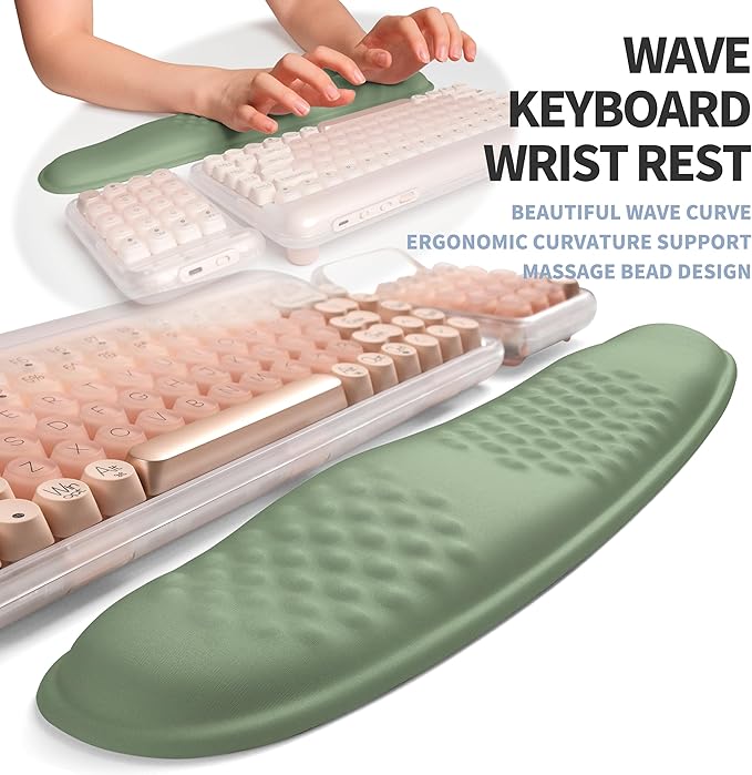 Gleamtide 2-in-1 Ergonomic Set, Wave Keyboard Wrist Rest and Massage Slope Mouse Pad Wrist Support, Rebound Memory Foam for Relieve Carpal Tunnel Syndrome and Wrist Pain (Olive Green)