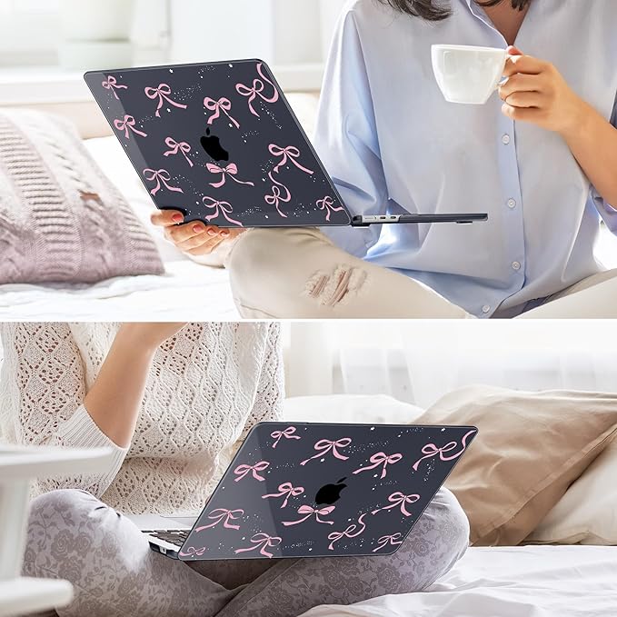 May Chen Case for MacBook Air 13/13.6 inch M5 A3449 M4 A3240 M3 A3113 M2 A2681, 2026 2025 2024-2022, Plastic Hard Shell with Keyboard Cover & Screec Protector, Crystal Black Bow