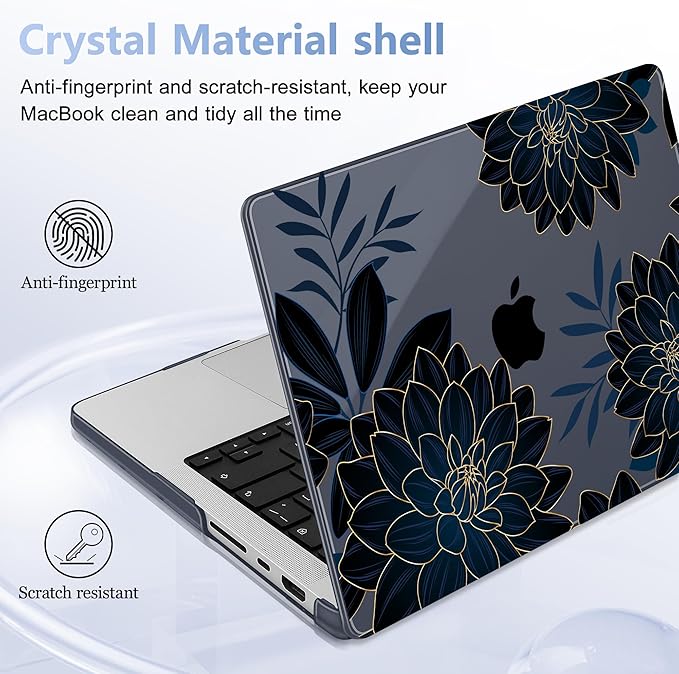 Lepeoac for MacBook Pro 16 inch Case M1 M2 M3 M4 M5 Pro/Max with Liquid Retina XDR, Release 2021-2025 2026 A3429 A3428, Hard Shell Case with Screen Protector & Keyboard Cover, Flower Dahlia