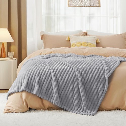 Bedsure Fleece Blanket - Super Soft Light Grey Throw for Couch, Cozy 50x70 Inches