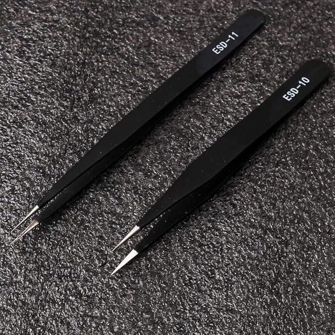 ZHIYE Precision ESD Anti-Static Tweezers, 7 pcs Stainless Steel Tweezers Set for Electronics, Jewelry-making, Laboratory Work, Repairing, Hobbies