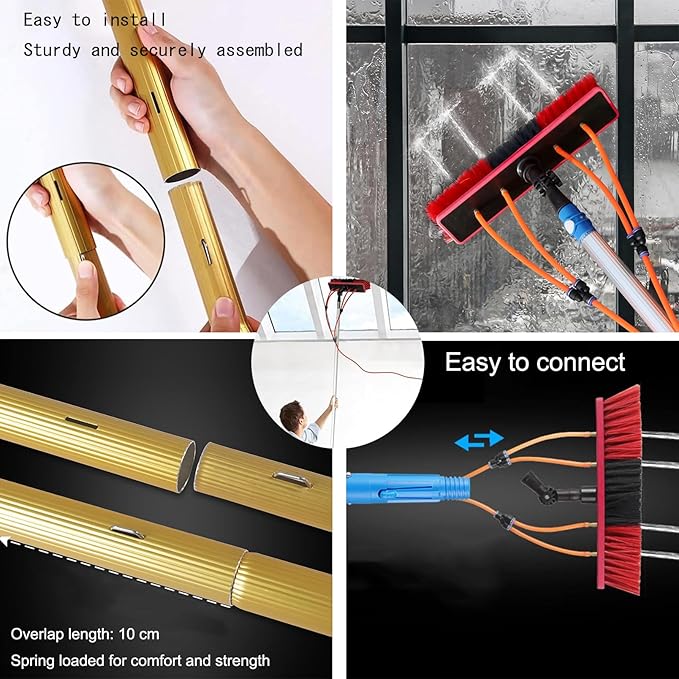 12m/39FT Telescopic Window Cleaning Pole with Water Fed Brush Extendable Cleaner for Conservatory Roof Cleaning Tools