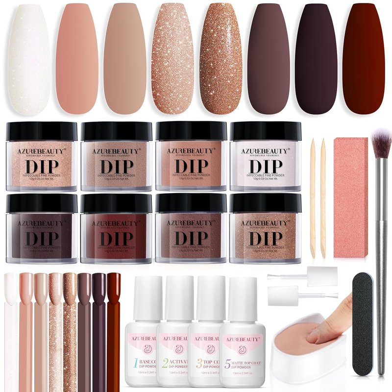 Dip Nail Powder Starter Kit - 8 Colors with Nail Sticks | Glossy & Matte Top Coat, DIY Manicure Essentials, 30 PCS