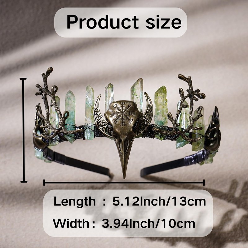 CoTeeZa Green Fairy Crystal Crown - Handmade Raw Quartz Tiara with Bronze Crow Branch Moon Elf Headpiece Fantasy Forest Witch Crown Wedding Renaissance Halloween Cosplay Woodland Headband