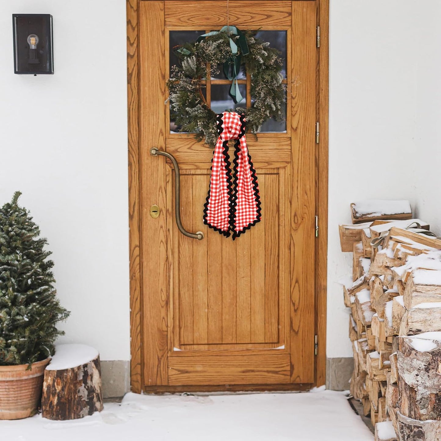 Red White Buffalo Plaid Wreath Sash by [Brand Name] - Satin Ribbon for Indoor/Outdoor Decor | 5.11 x 54.33 Inches