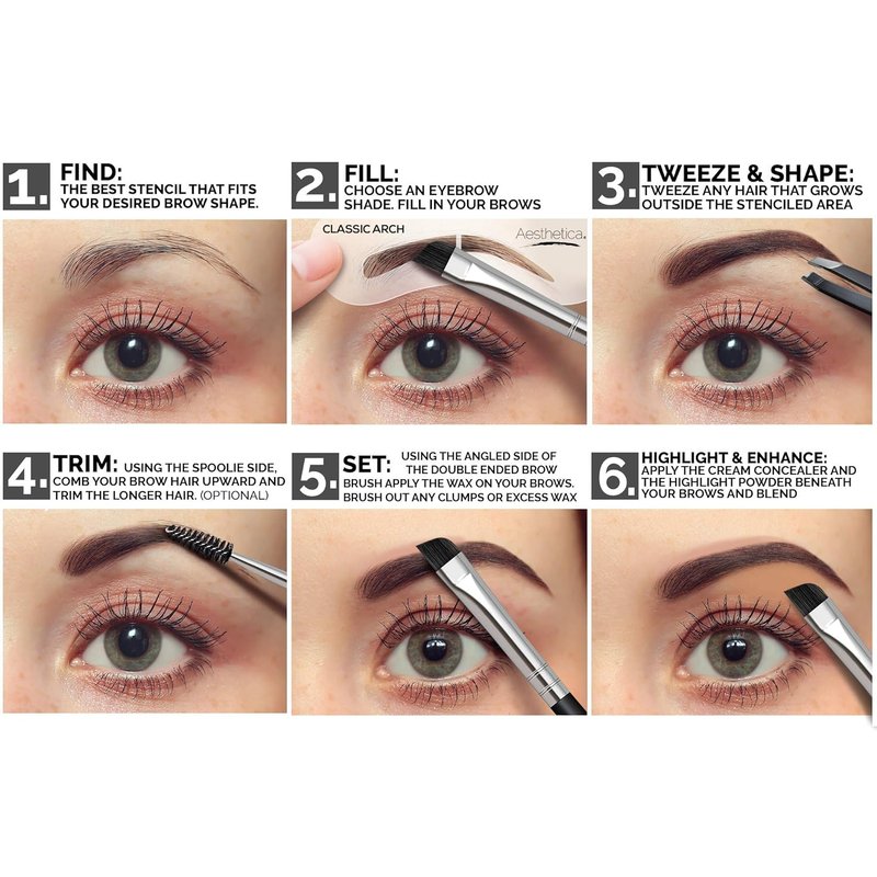 Aesthetica Brow Contour Kit - 16-Piece Eyebrow Makeup Palette with Powders, Stencils & Tools | Perfect Birthday Gift for Her