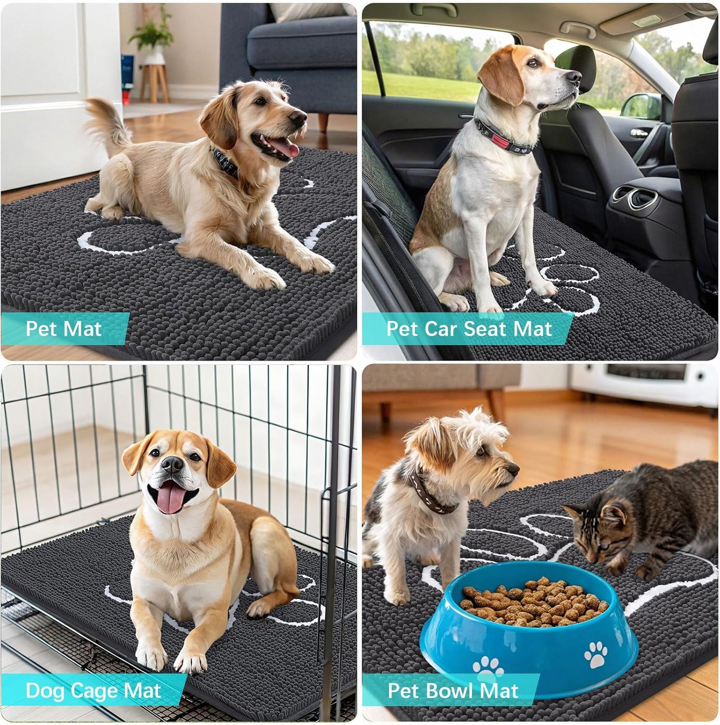 OLANLY Dog Door Mat - Absorbent Non-Slip Mud Mat for Muddy Paws | Quick Dry Chenille, 59x32, Dark Grey