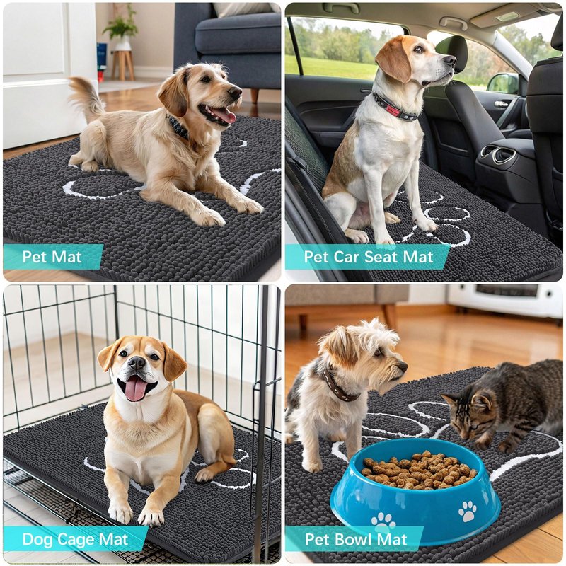 OLANLY Dog Door Mat for Muddy Paws 54x32, Paw Print Design, Absorbs Moisture and Dirt, Absorbent Non-Slip Washable Doormat, Quick Dry Chenille Mud Mat for Dogs, Entry Indoor Entryway Carpet, Dark Grey