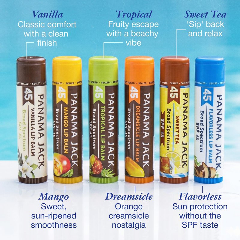 Panama Jack Sunscreen Lip Balm - SPF 45, Broad Spectrum UVA-UVB Sunscreen Protection, Prevents & Soothes Dry, Chapped Lips, Vanilla, 7-pack