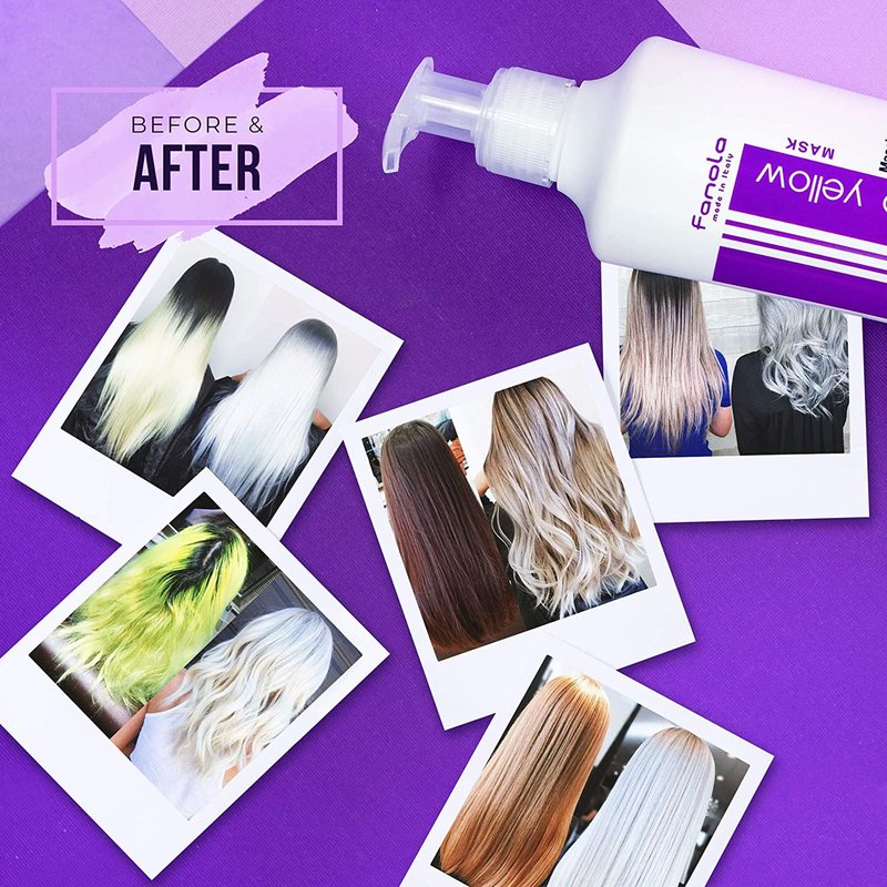 Fanola No Yellow Shampoo & Mask 11.8 oz / 2pk - Purple Anti-Brass Toner for Blonde, Silver, Gray & Highlighted Hair - Color Depositing Mask to Remove Brassiness from Bleached Locks