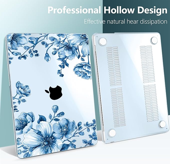 TWOLSKOO Compatible with MacBook Air 13 inch Case M5 2026 M4 2025 M3 M2 2024-2022 A3449 A3240 A3113 A2681, Plastic Hard Shell & Keyboard Cover for MacBook Air 13.6 inch Case, Blue Chinoiserie
