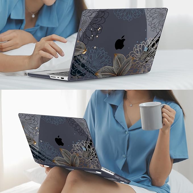 Mektron Case for 2026 M5 MacBook Pro 16 inch A3429 A3428 M4 A3403 A3186 M3 A2991 M2 A2780 M1 A2485 (2021-2025) Pro/Max with Liquid Retina XDR, Hard Shell Plastic Laptop Cover, Line Chrysanthemums