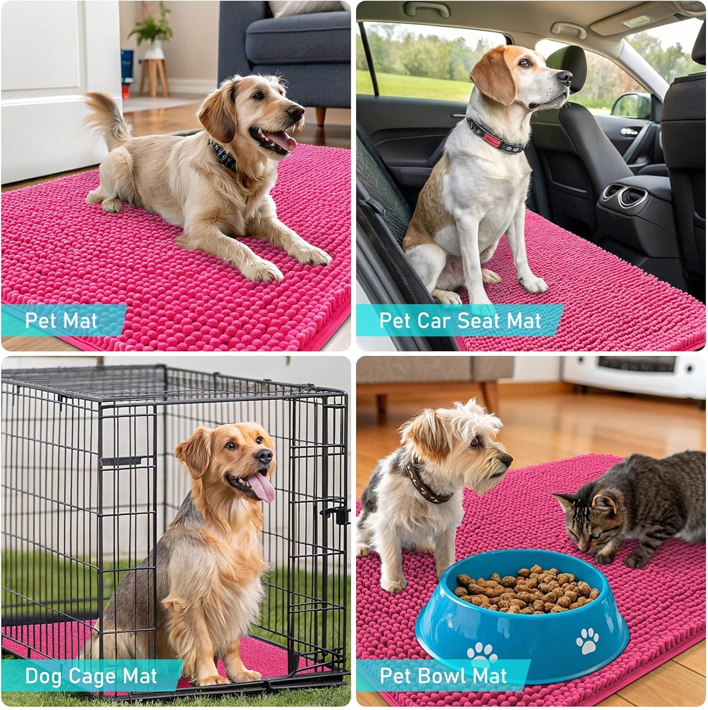 OLANLY Dog Door Mat - Absorbent Non-Slip Chenille for Muddy Paws | Quick Dry Indoor Entryway Carpet 59x32, Hot Pink