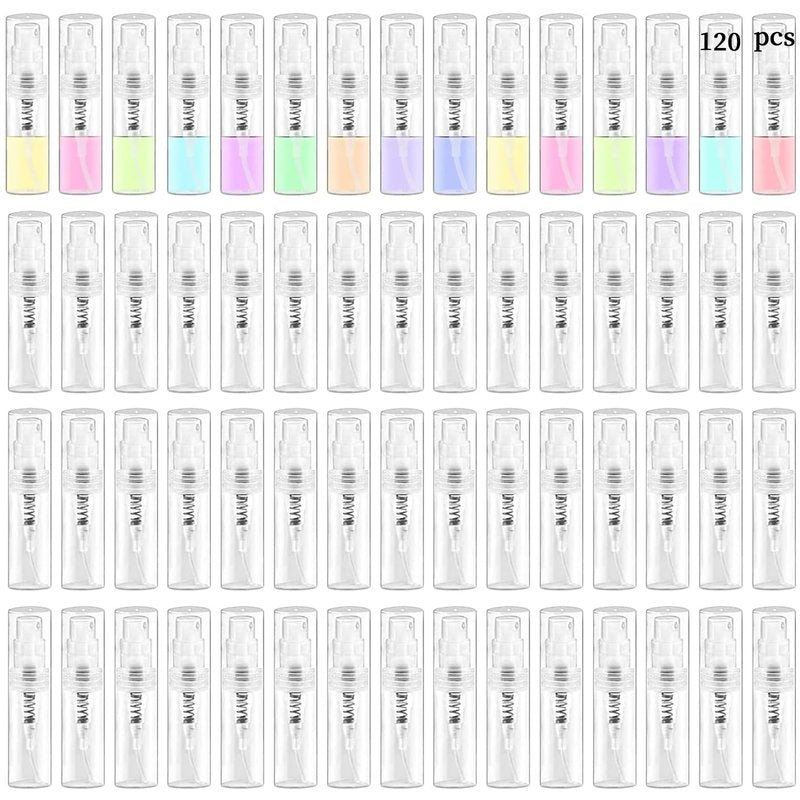 Csdtylh Mini Spray Bottle, Clear Plastic Empty Sample Containers, Fine Mist Perfume Travel Refillable Spray Bottle Perfume Atomizer Small Portable Bottle for Cleaning, Travel, Essential Oils(120, 2ml)