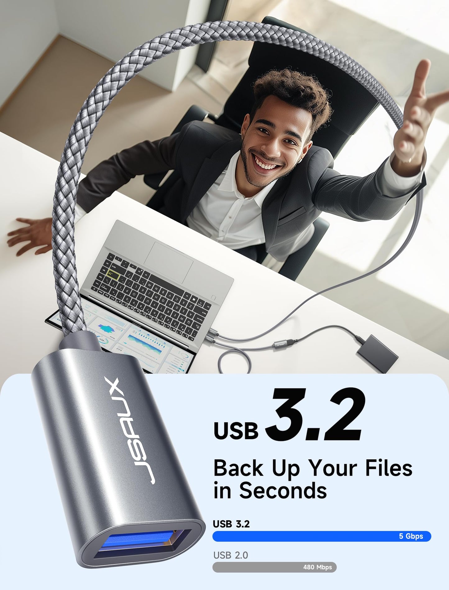 JSAUX USB 3.0 Extension Cable 0.5M, USB A Male to Female Extension Cord Durable Braided Material Fast Data Transfer Compatible with USB Keyboard, Flash Drive, Hard Drive, Xbox-Grey