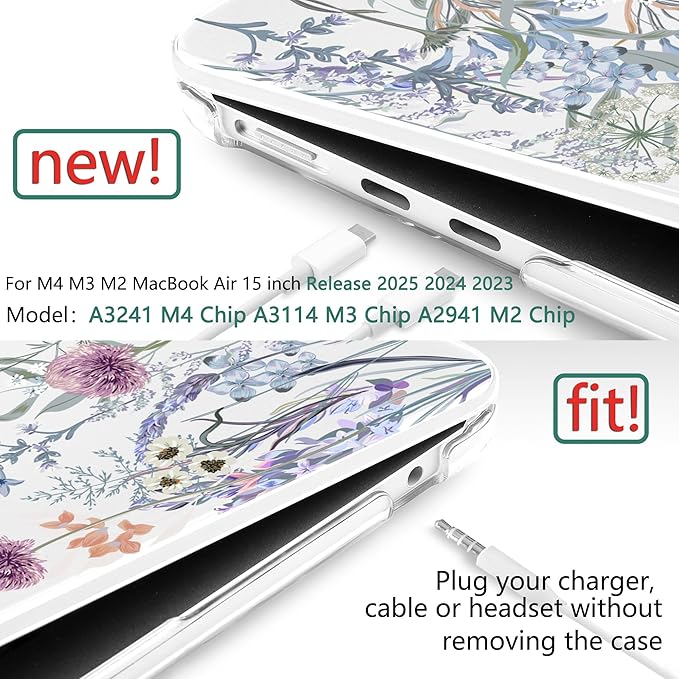TWOLSKOO for MacBook Air 15 inch Case 2026 2025 2024 2023 Release M5 A3448 M4 A3241 M3 A3114 M2 A2941, Plastic Hard Shell & Screen Protector & Keyboard Cover & Type C Adapter, Dandelions