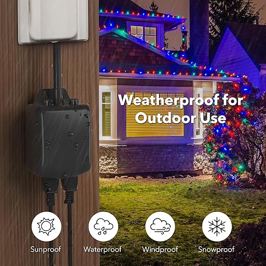 BN-LINK 7 Day Outdoor Heavy Duty Digital Programmable Timer, Outdoor Timer Outlet Waterproof, 2 Grounded Electrical Outlets for Christmas Lights, 15A 1/2HP,ETL Listed（2 Pack）
