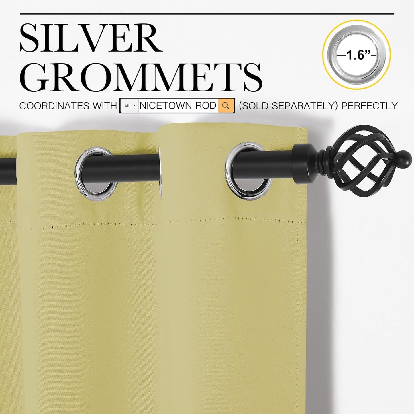 NICETOWN Blackout Window Curtain Panels - Thermal Insulated Grommet Drapes | Paler Yellow, 29x45 Inch (1 Pair)