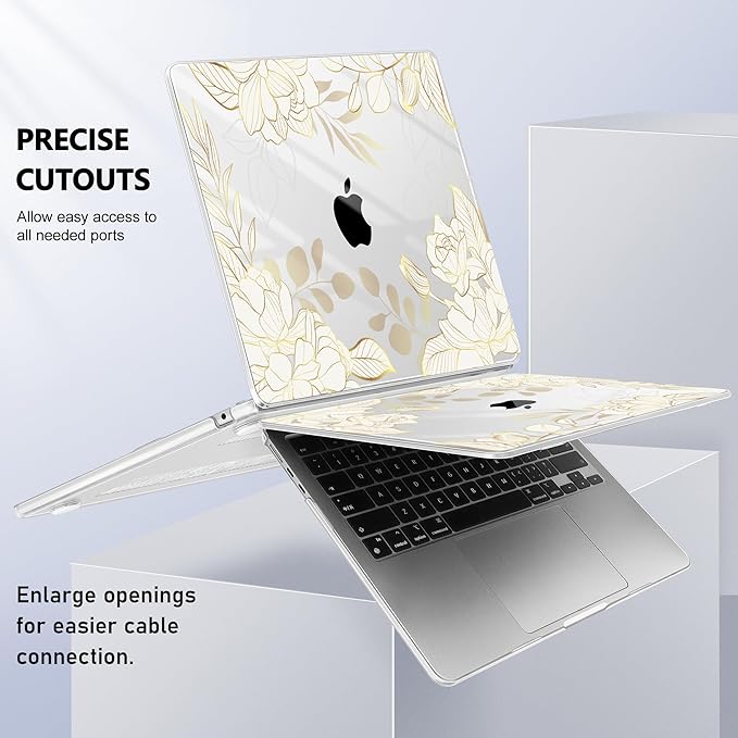 Lepeoac Case for 2026/2025/2024/2023 MacBook Air 15-inch Laptop Release M5 A3448 /M4 A3241 /M3 A3114 /M2 A2941, Stylish Protective Hard Shell Cover for MacBook Air 15.3 inch - Gold Rose Flowers