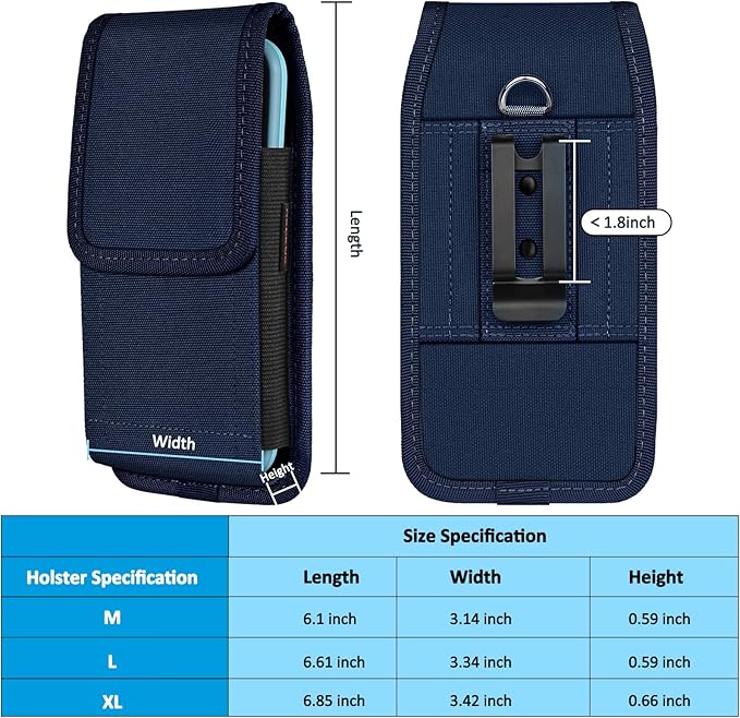 ACCKUO Phone Holster for Belt with Metal Clip and Magnetic Closure Compatible with iPhone 17/16/15/14/13/12 Pro and Non-Pro, Galaxy S26 S25 S24 S23 S22 for Everyday Protection, M-Blue