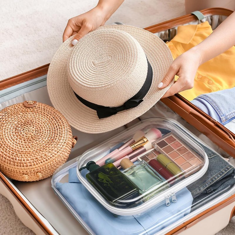 **6-Piece Hard Clear Zipper Case Set | Transparent Makeup & Snack Organizer Bags - Portable Travel Storage (White, Large & Medium)**