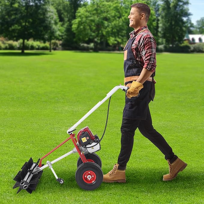 Gas Powered Handheld Sweeper, 37.7CC 4-Stroke 2.3HP Artificial Grass Brush Power Broom Handheld Snow Sweeper for Cleaning Lawn Leaves Gravel Snow Confetti