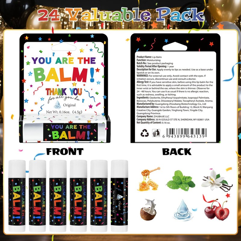 24 Pcs Employee Appreciation Lip Balms Bulk Staff Appreciation Gifts Thank You Team End of Year Gifts You Are The Balm Bulk for Coworkers Teacher Worker Leaving Farewell Party Favor