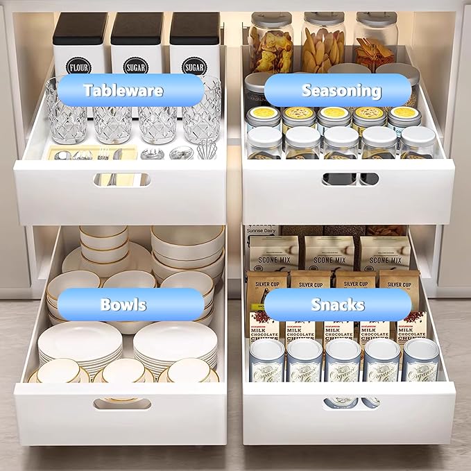 21'' Deep Cabinet Organizer, 10'' Wide Sturdy Carbon Steel Pull Out Drawers for Cabinets Adhesive, Pantry Storage Shelves for Kitchen, Bathroom and Living Room