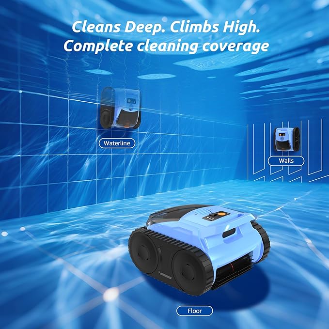 (2026 Upgrade) Pool Vacuum for Inground Pools, Robotic Pool Cleaner, Wall Climbing Pool Cleaner, Cleans Pool Floors, Drain & Walls & Waterline, Cleaning Up to 2100 Sq.ft, 180 Min