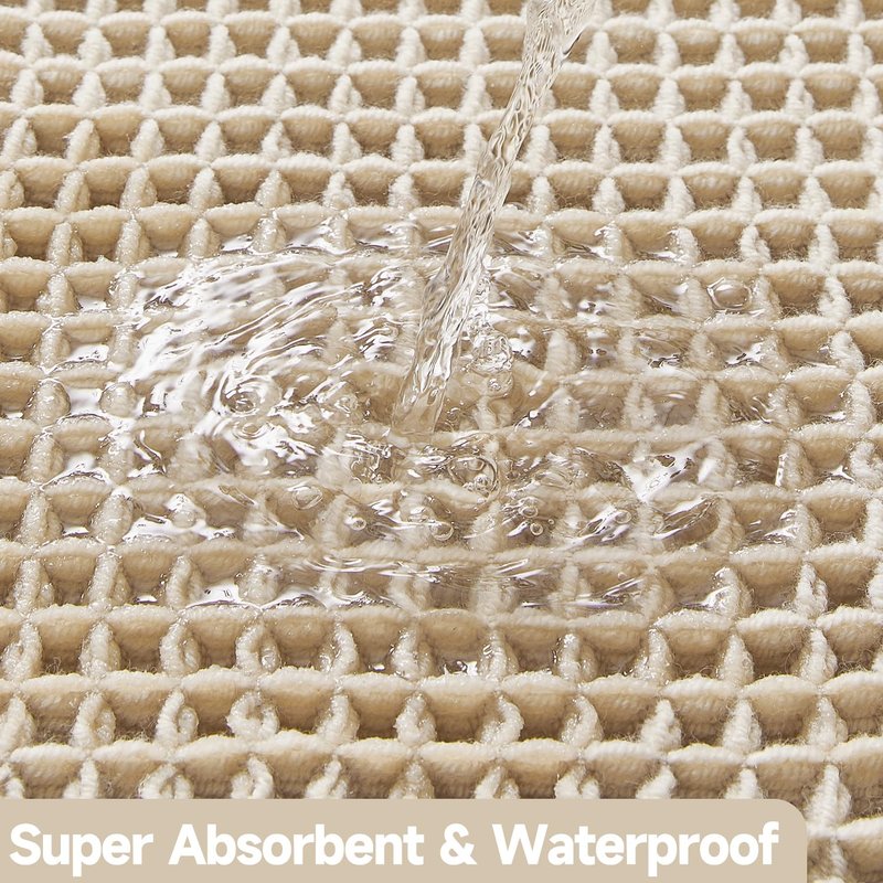 TYUU Pale Beige Bathroom Rug, Waffle Bath Mat Non Slip Washable Super Absorbent Quick Dry Boho Farmhouse Bathroom Decor, 36''x24'' Pale Beige