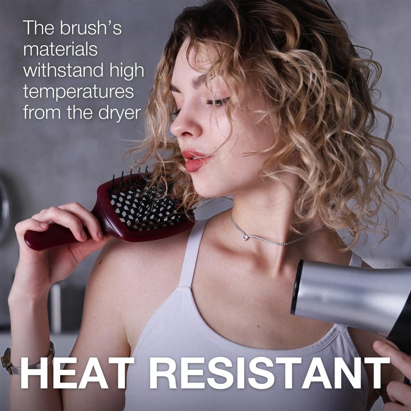 Janeke Curvy Hair Brush with Ergonomic Handle – Vented Brush for Blow Drying & Smoothing – Anti Static Detangler for Thick, Curly & Wet Hair (Red - Black)