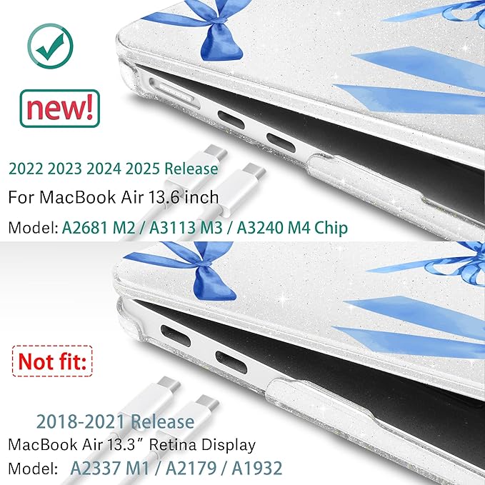 May Chen Case for MacBook Air 13/13.6 inch M5 A3449 M4 A3240 M3 A3113 M2 A2681, 2026 2025 2024-2022, Plastic Hard Shell with Keyboard Cover & Screec Protector, Watercolor Bows