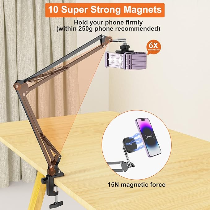 VRIG Overhead Phone Mount Stand for Bed with Magsafe, Articulating Arm Cell Phone Holder for Desk, Cell Phone Holder for Live Streams, Zoom Calls, Online Teaching, Selfies, Remote Working