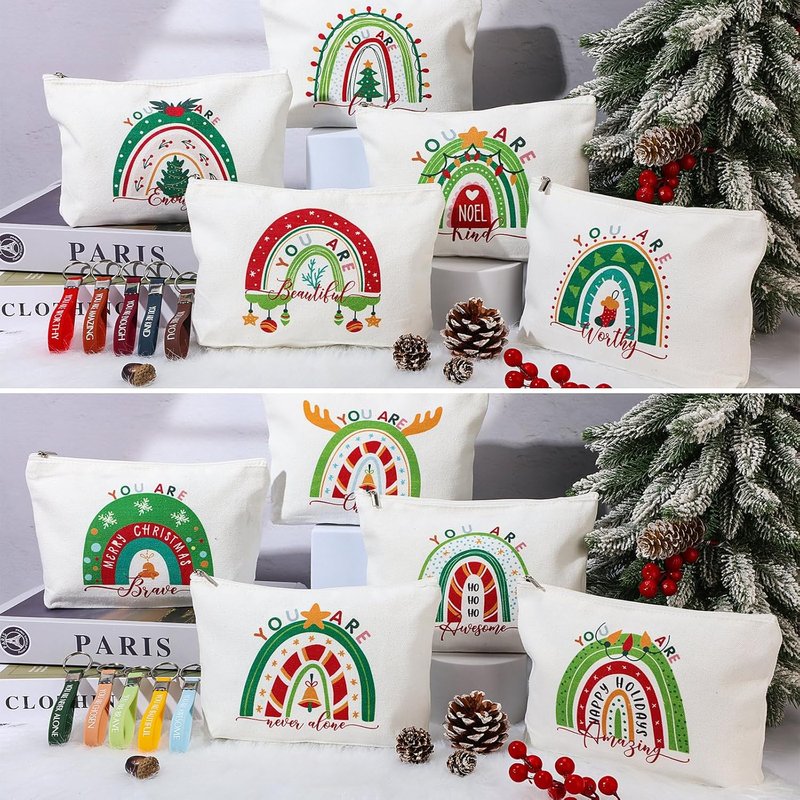 Inspirational Gifts for Women - 40 Pcs Rainbow Canvas Makeup Bags & Keychains | Perfect for Staff & Team Appreciation