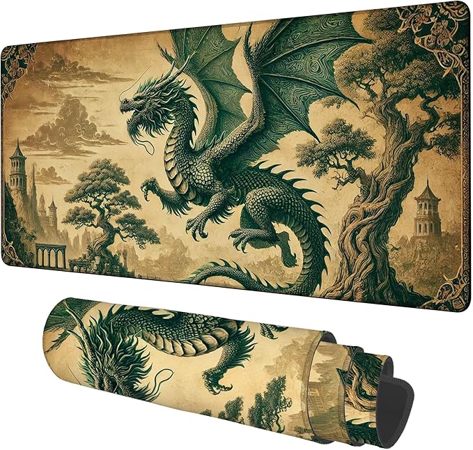 NITAHHHY Vintage-Style Dragon Gaming Mouse Pad 3mm Thick Stitched Edge Waterproof Non-Slip Large Computer Keyboard Mouse Mat,Suitable for Office Entertainment Decorative Desk Pad 35.4 x 15.7 Inches