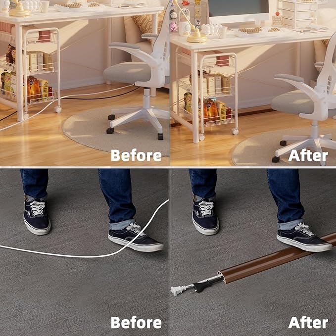 Cord Hider Raceway Kit, 118 inch Wall Cable Hider for 1 Cable, Silicone Material Hiding Wall Mount TV Powers Cords in Home Office, W0.59 H0.39in White