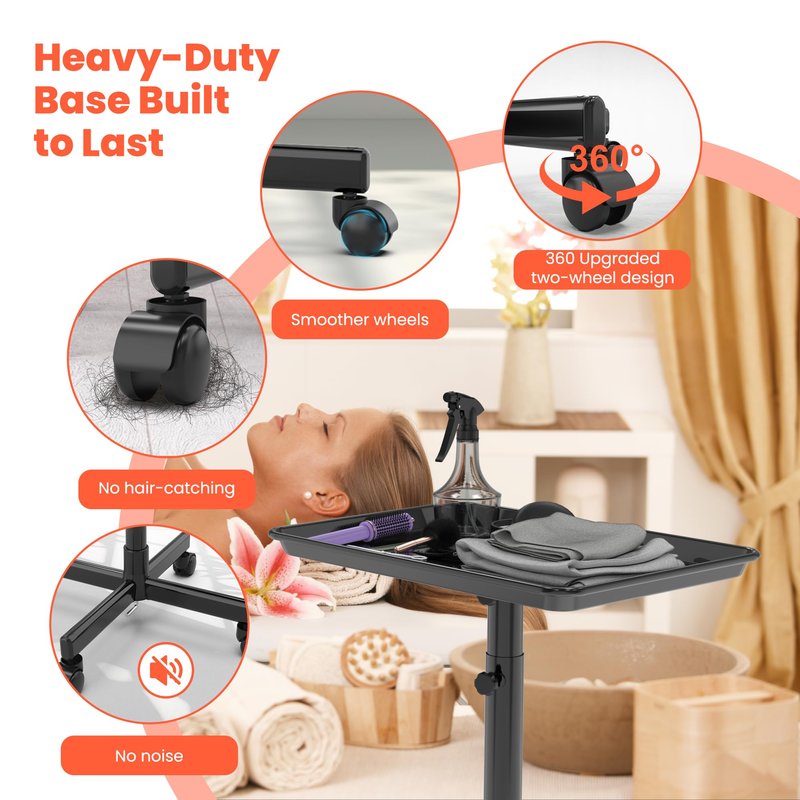 TASALON Rolling Salon Tray, Mobile Styling Station with Wheels Aluminum Rolling Tray Trolley for Salon Essentials, Adjustable Height or Hairstylist Tray with 10 PCS Disposable Salon Tray Cover