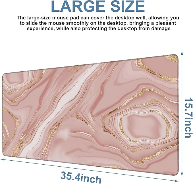 NITAHHHY Liquid Marble Gaming Mouse Pad 3mm Thick Stitched Edge Waterproof Non-Slip Large Computer Keyboard Mouse Mat,Suitable for Office Entertainment Decorative Desk Pad 35.4 x 15.7 Inches