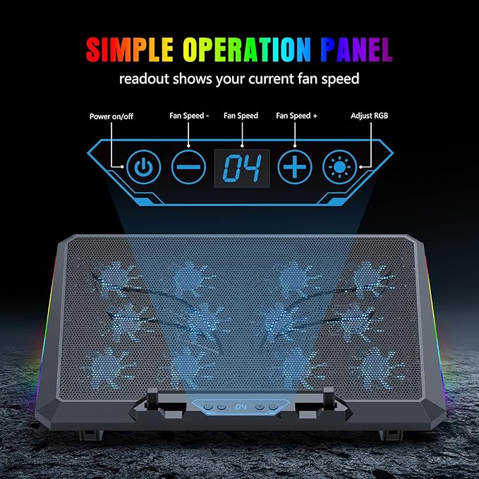 Trullypine Laptop Cooling Pad with 12 Quiet Fans, Slim Portable for 12-17.3 Inch Laptop Cooler Stand, RGB Lighting, with 5 Height Adjustable, Gaming Cooling Fan Pad,Two USB Ports, Phone Holder (LCD)