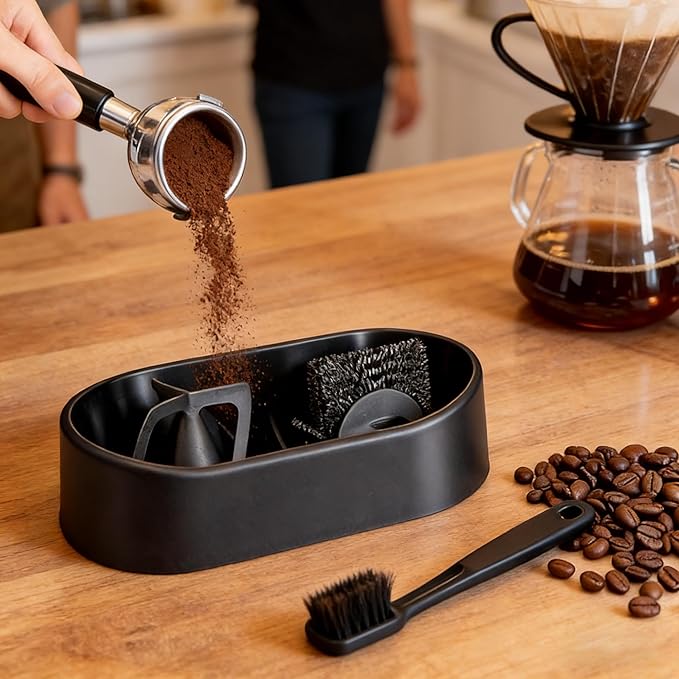 Premium Espresso Clean Holder，Coffee Portafilter Cleaning Kit，Automatic Knock Box Cleaner for 51/53/58mm, Easy Cleaning of Your Coffee Puck (1Pcs)，Electric Automatic Knock Box Cleaner (TWO)