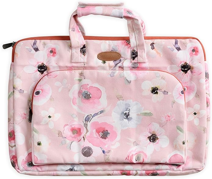 Maison d'Hermine Laptop Bag with Pocket Upto 13.5 inch Stain and Water Repellent Cotton Canvas Spring Summer (Romantic Poppy - Saumon)