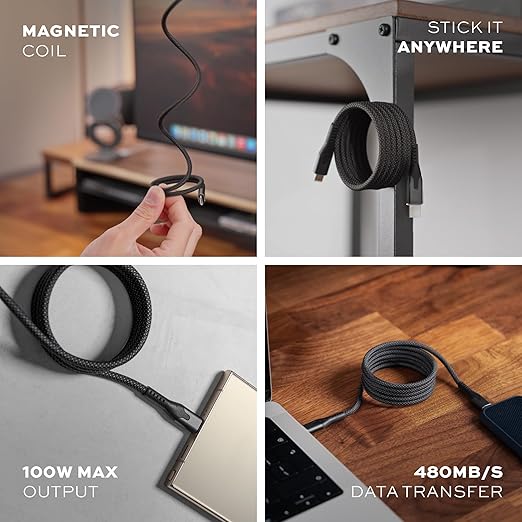 Statik MagStack Pro USB C to USB C Cable, Magnetic Type C Charger Fast Charging Cord, On The Go Magnetic Charging Cable for Car, Compatible with iPhone, iPad & Android, 100W 3FT