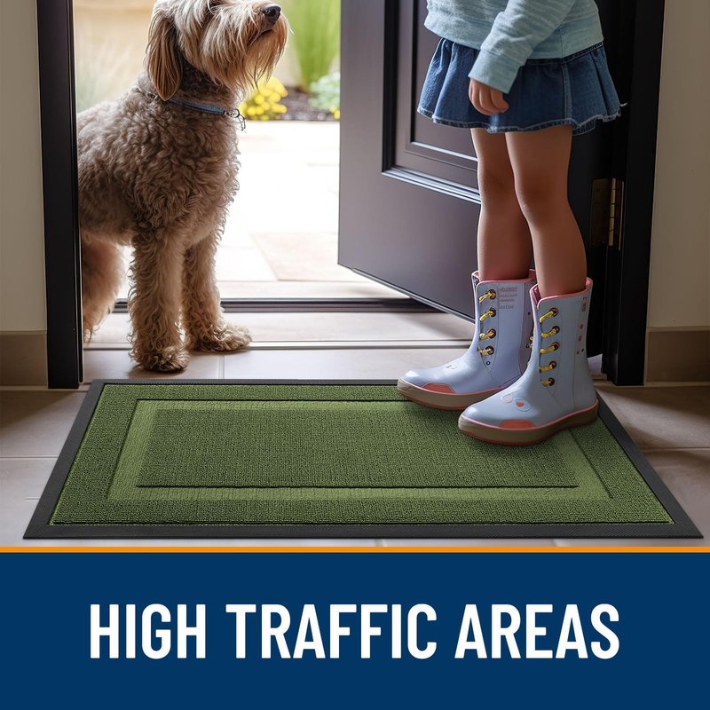 OLANLY Front Door Mat Indoor Outdoor Entrance, Waterproof All-Season, All-Weather Doormat, Sturdy Natural Rubber, Low Profile, Easy Clean Patio Porch Entryway Mat, 47x32, Classic Green