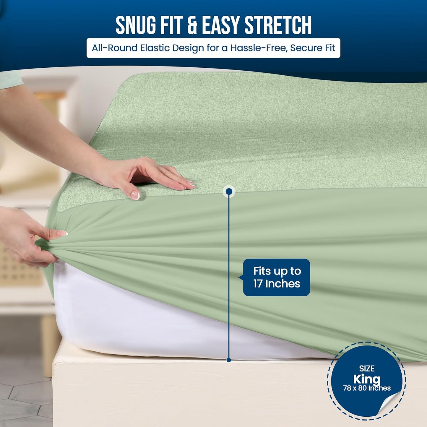 Utopia Bedding Waterproof Mattress Protector - Premium 200 GSM Terry Cover | King Size, Soft & Breathable, 17" Deep Pockets (Sage)