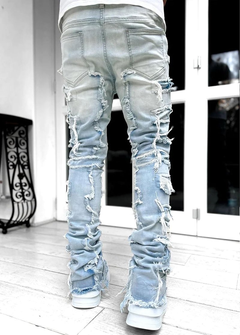 Men's Ripped Distressed Slim Fit Denim Jeans - Straight Leg Style | Cool Casual Look
