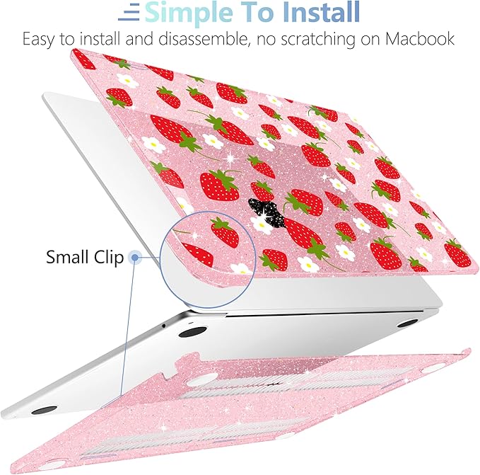 MEEgoodo Case for M5/M4/M3/M2 MacBook Air 13.6 inch 2026 2025 2024 2022, Fit Model A3449/A3240/A3113/A2681, Case Compatible with MacBook Air 13 inch, Strawberries & Flowers